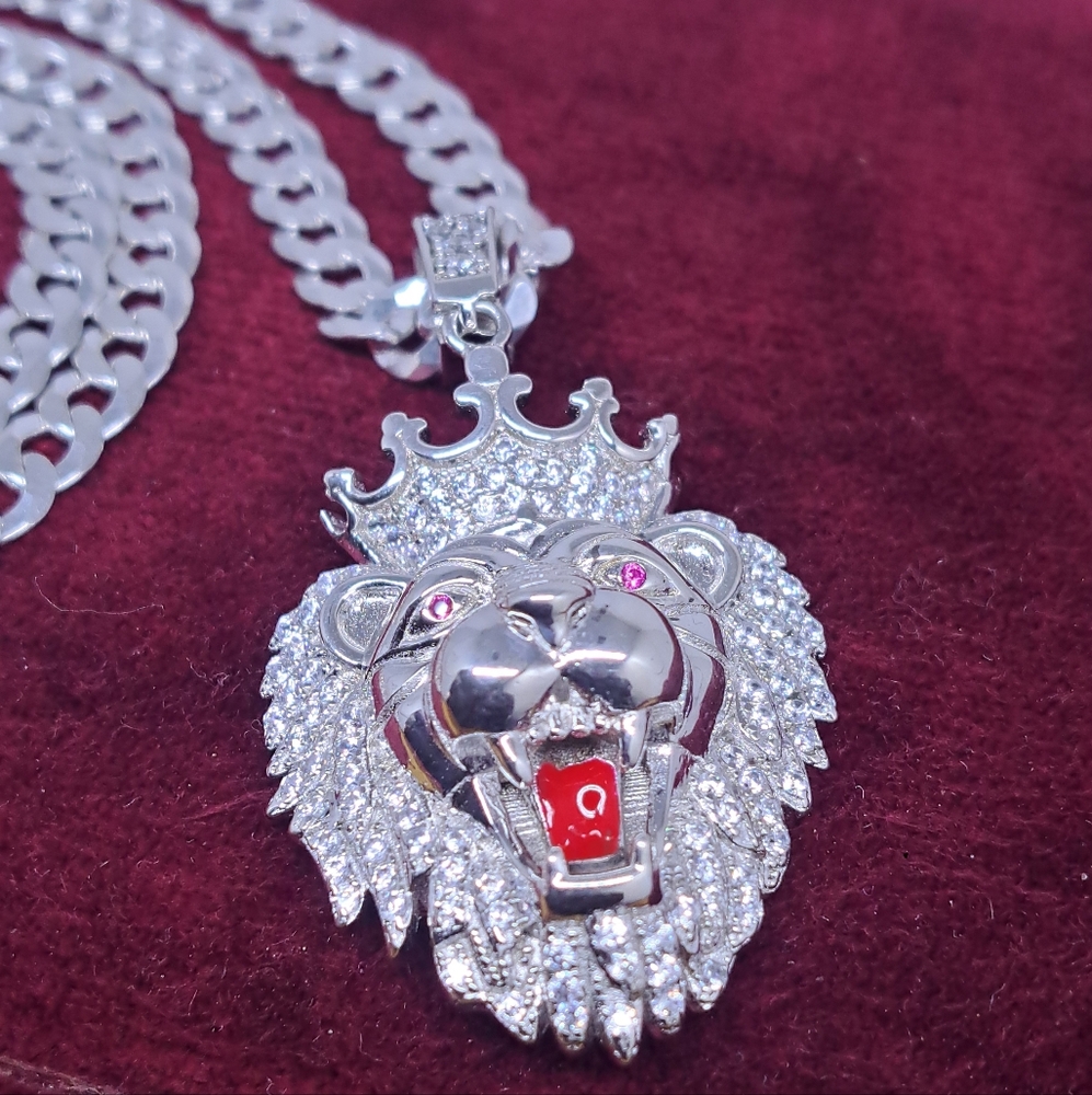 Iced-Out Pave Cz Lion Pendant Chain Necklace